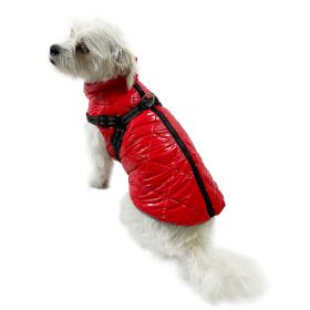 Water Resistant Puffy Vest with Built-In Harness (Color: Red, size: XS)