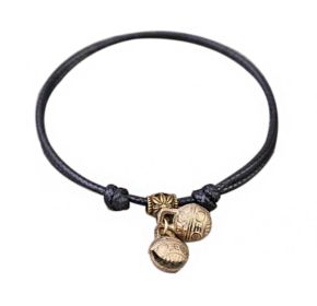 Adjustable Pet Collar with Bell Pendant Lightweight Dog Cat Collar 7-11 inches (Color: Black Rope)