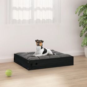 Dog Bed Black Solid pine wood Durable (size: 20.3 X 17.3 X 3.5 In)