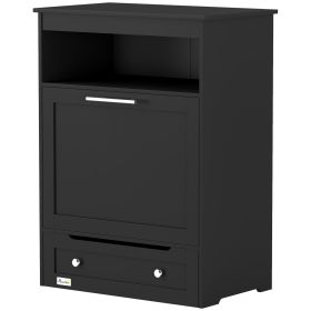 Pet Feeder Station Storage Cabinet, Dog Food Storage Container with Dog Raised Bowls, Watering Supplies (Color: Black)