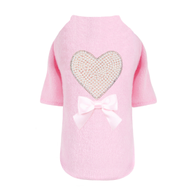 Pearl Heart Dog Sweater (Color: Baby Pink, size: SM)