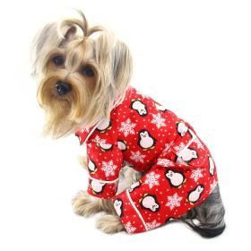 Penguins & Snowflake Flannel PJ with 2 Pockets (Color: Red, size: M)