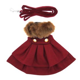Wool Fur-Trimmed Dog Harness Coat (Color: Burgundy, size: X-Large)