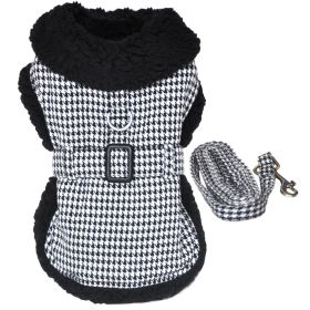 Black and White Classic Houndstooth Dog Harness Coat with Leash (size: small)